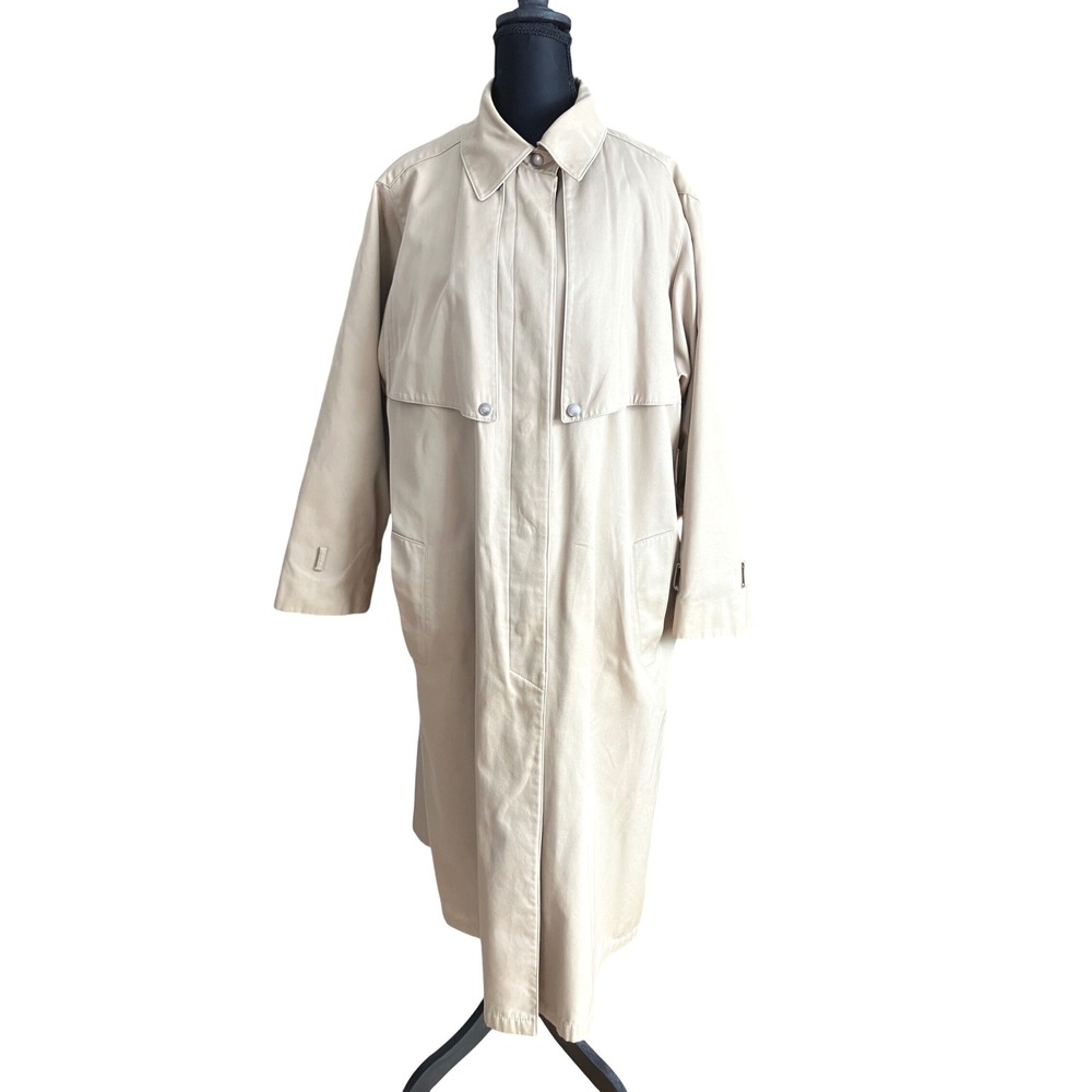 J.G. Hook Vintage Tan Trench Coat with Removable Burgundy Liner Size 12 USA Made